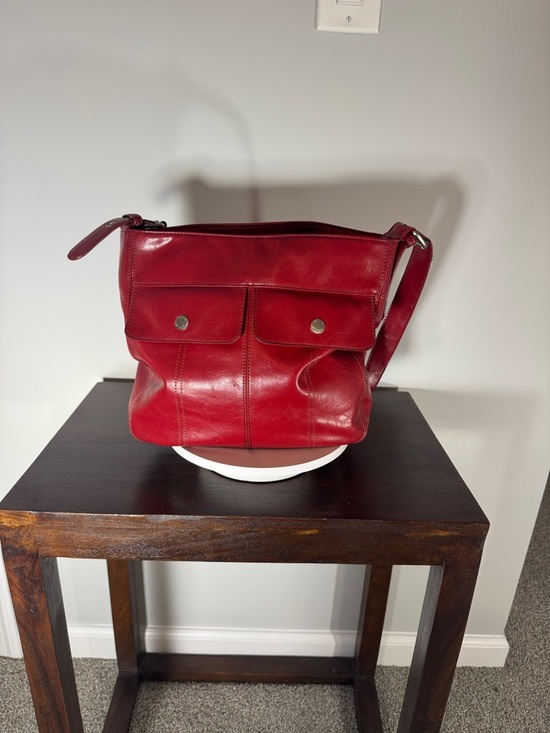 Relic Handbags - Relic Red Leather Shoulder Bag with Front Snap Pockets